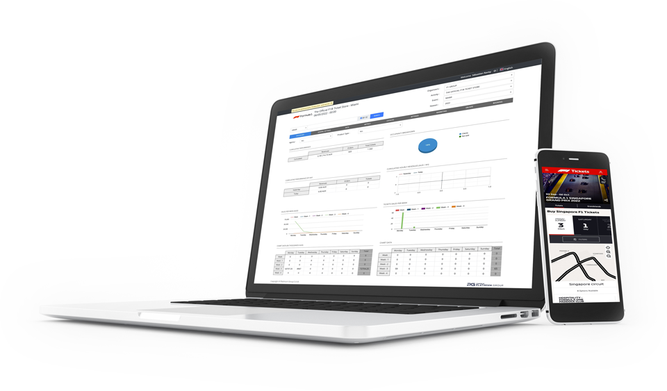 Platinium Group ticketing platform shown on laptop and mobile